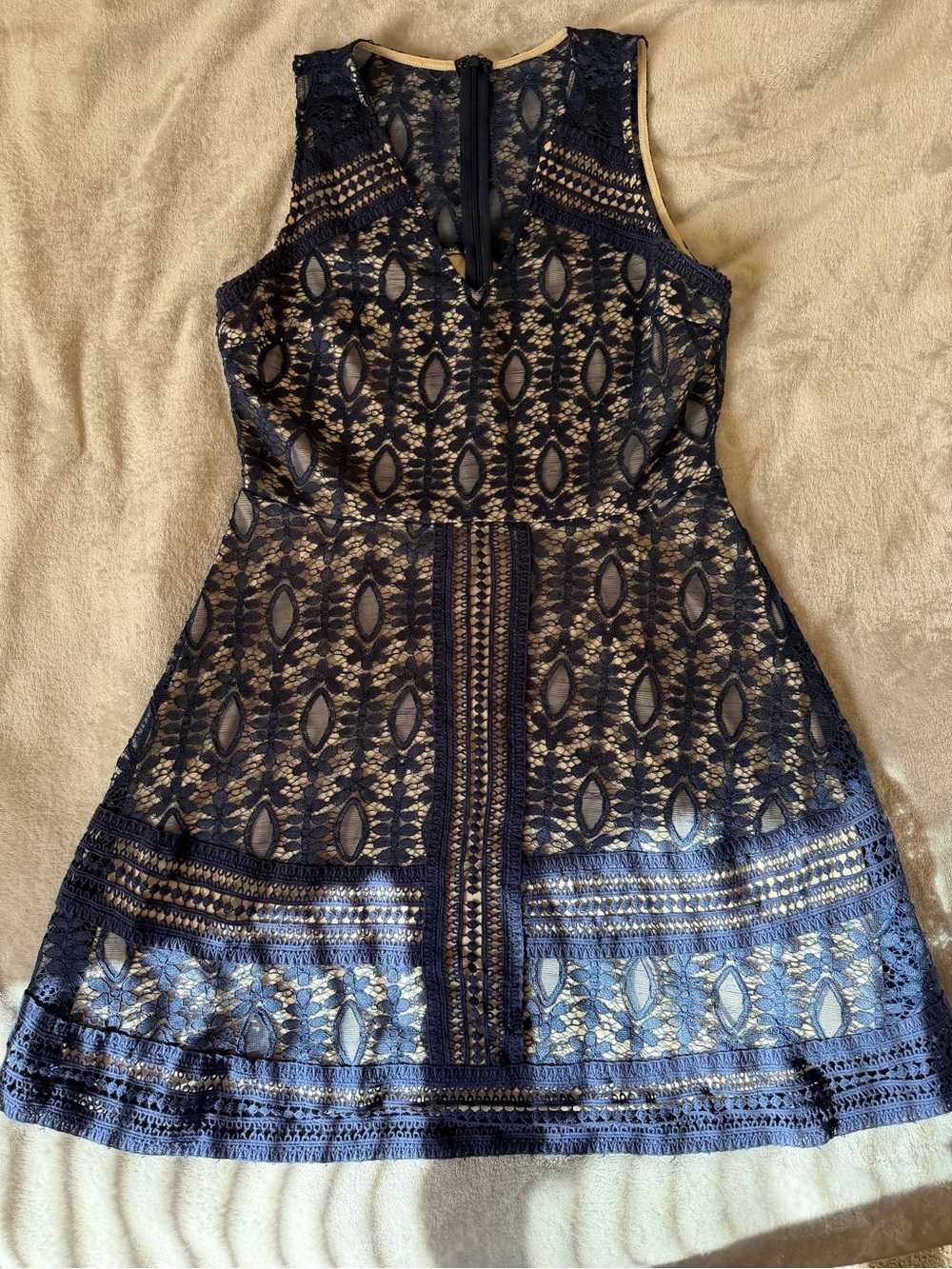 dina be Navy Lace Dress with Nude Underlay